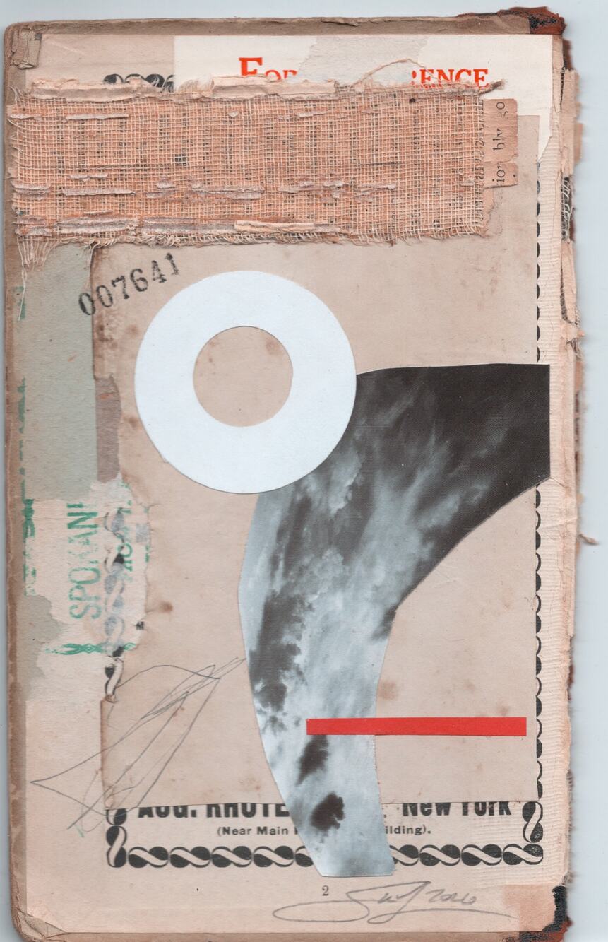 Original Mixed Media Modern Art Collage "Reference" 4.25x7.25" Signed